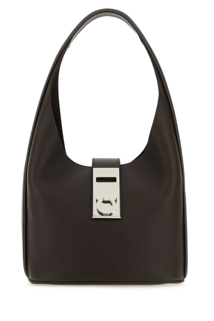 Salvatore Ferragamo Dark Brown Leather Medium Hobo Handbag