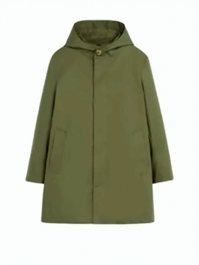 Mackintosh Hooded Green Cotton Mackintosh Coat With Minimalist Design