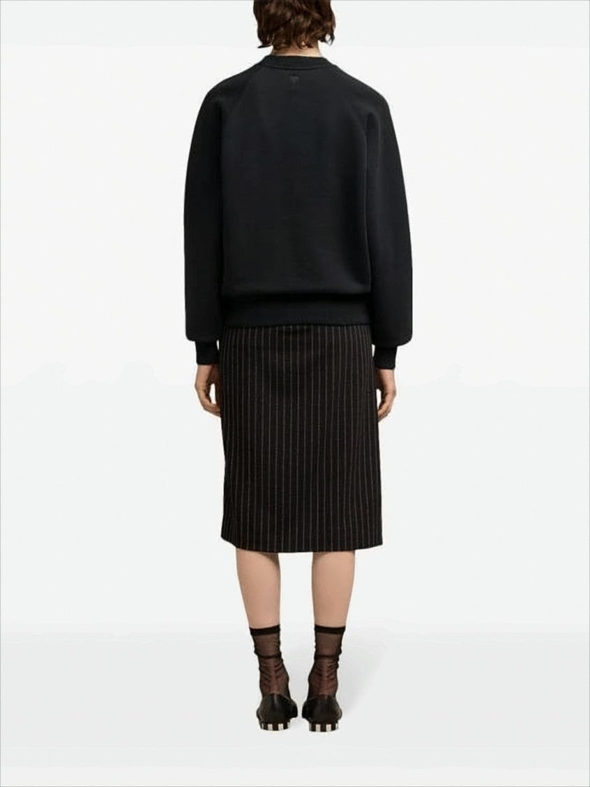 Ami Relaxed-Fit Black Long-Sleeve Sweatshirt With Embroidered Detail