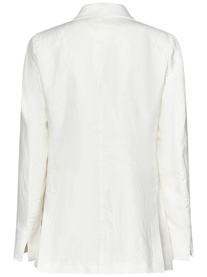 Massimo Alba Cream Herringbone Linen Double-Breasted Blazer