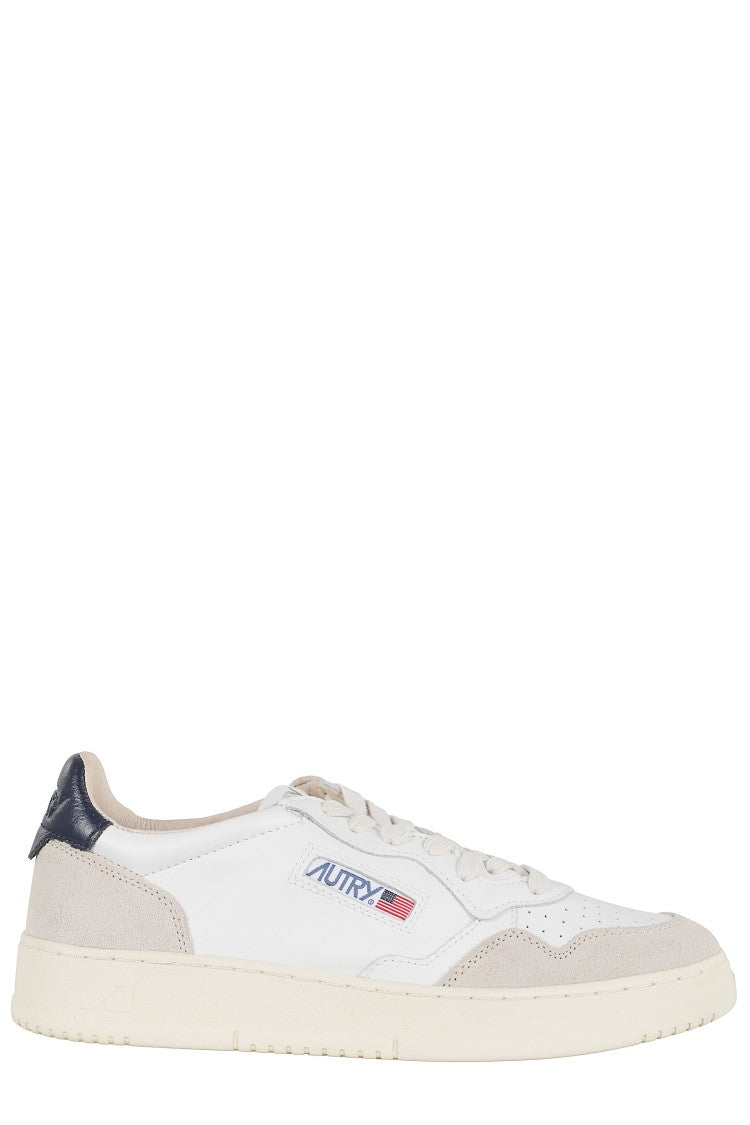 Autry White Blue Medalist Low Suede Accents Leather Sneakers
