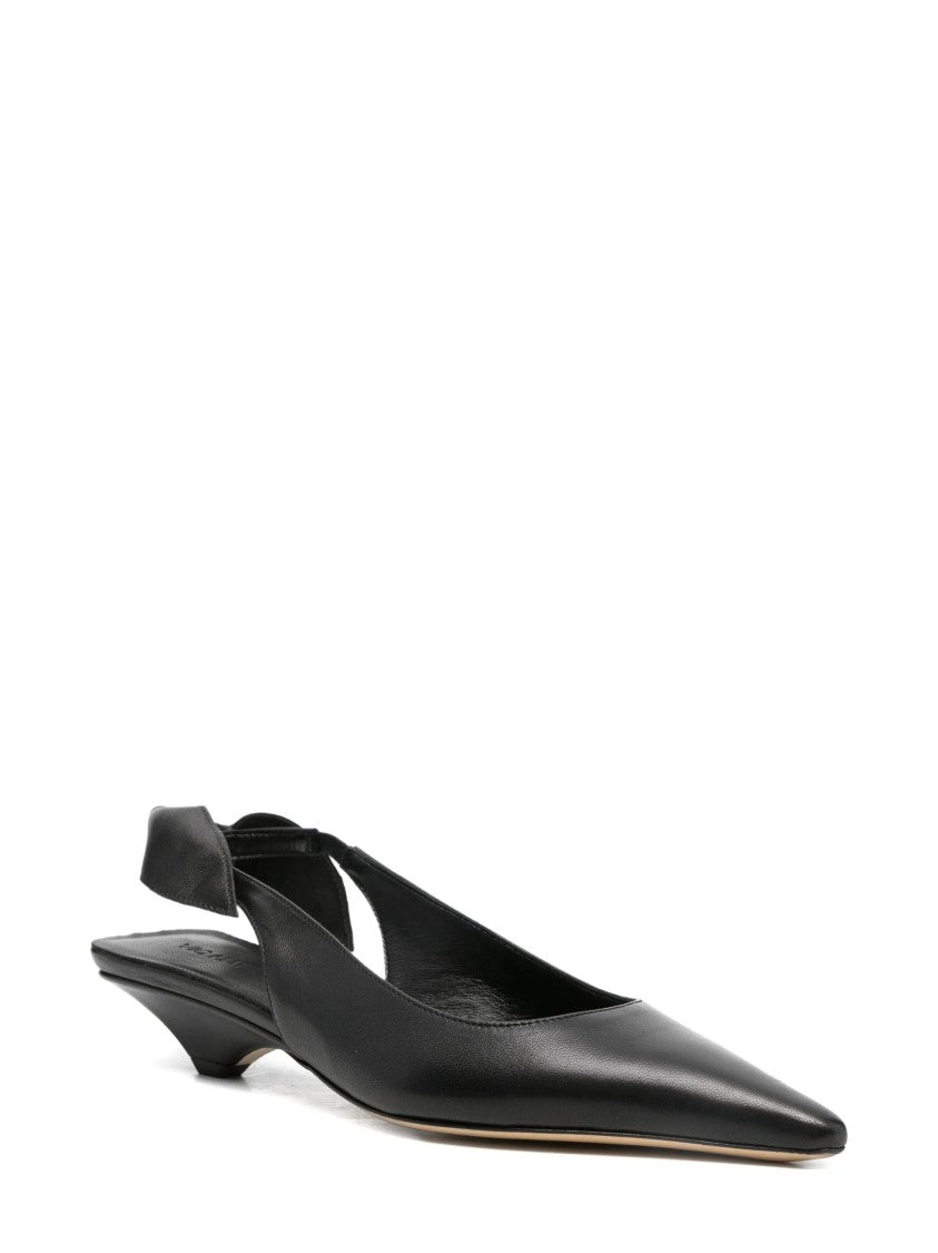 Vic Matié Pointed-Toe Black Leather Sculpted Pumps
