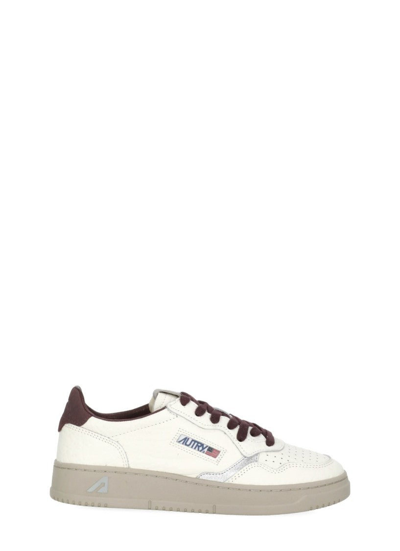 Autry Wrinkled Leather Sneakers With Burgundy Accents And Metallic Details