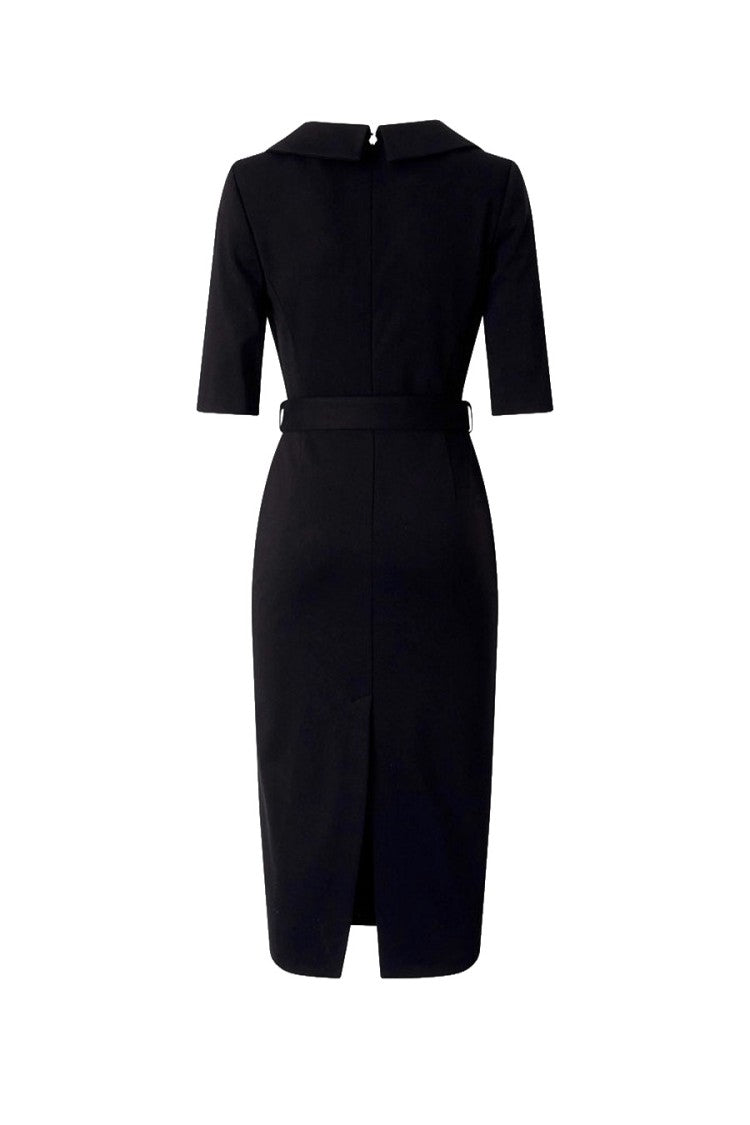 Pinko Black Viscose-Nylon Blend Buckle-Belt Wrap Dress