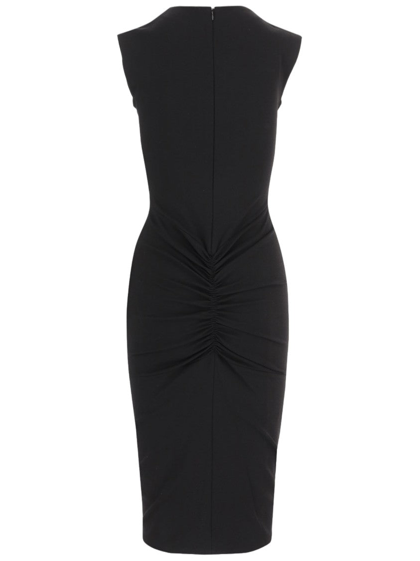Jacquemus Alba Black Compact Jersey Gathered Back Midi Dress