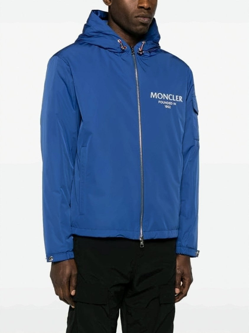 Moncler Vibrant Blue Casual Jacket With Hood And Zipper Closure