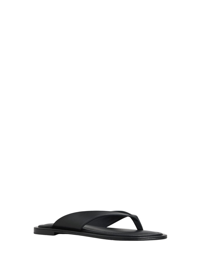 A.Emery Black Minimalist Flip-Flop Leather Sandals