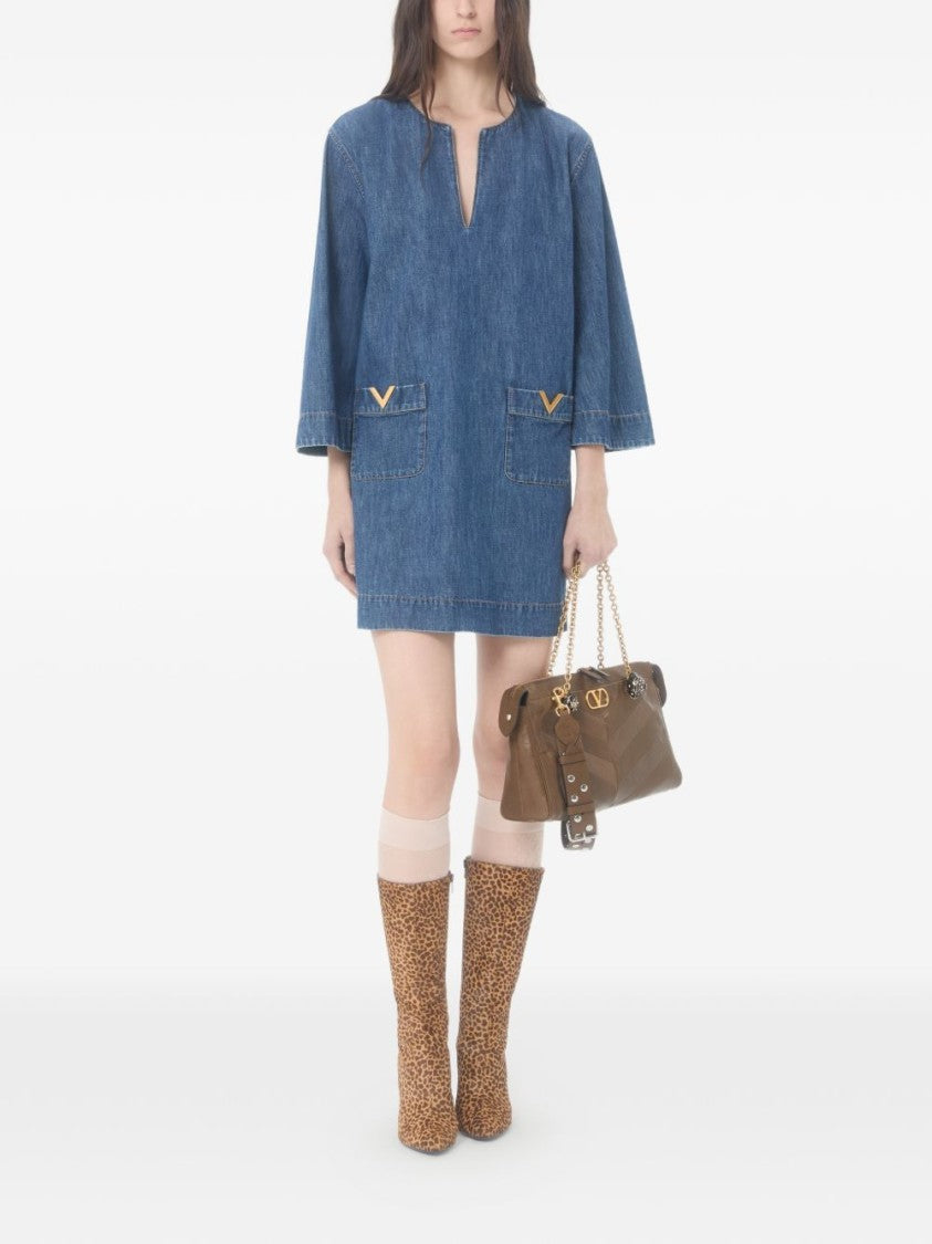 Valentino Garavani Denim Mini Dress With V-Notch Neckline