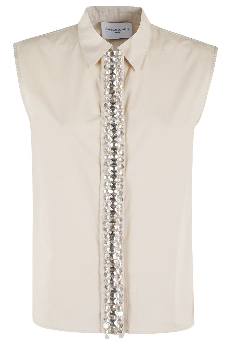 Isabelle Blanche Sleeveless Cotton Top With Classic Collar