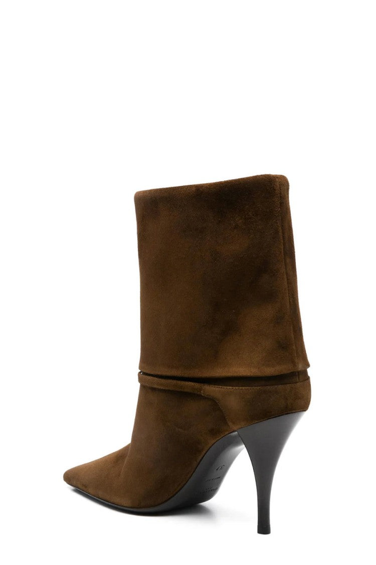 Saint Laurent Brown Suede Fold-Over Cuff Ankle Boots