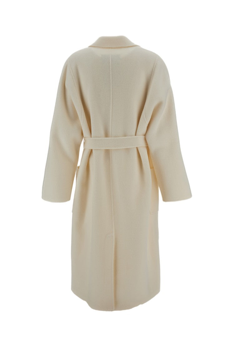 Elisabetta Franchi White Double-Cloth Wool Belted Robe Coat