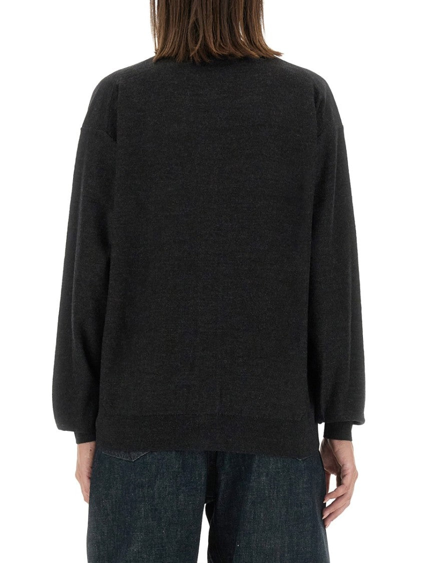 Lemaire Relaxed Fit Black Cardigan With Twisted Neckline