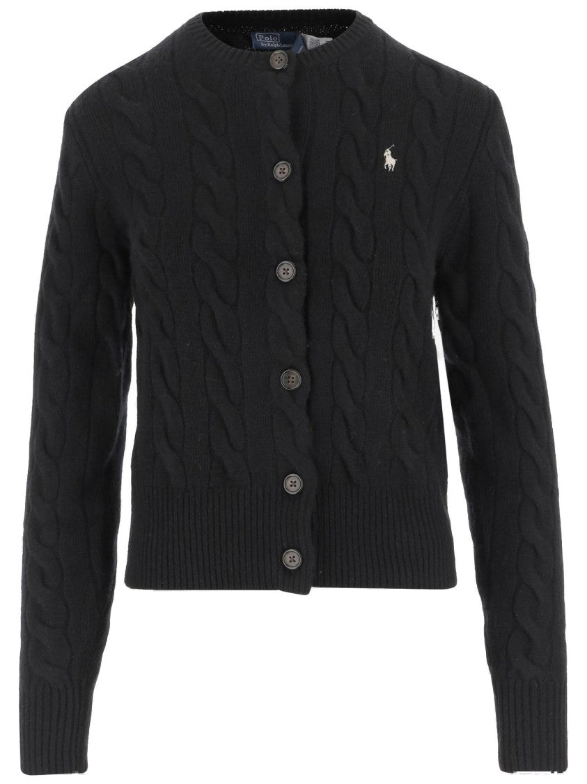 Polo Ralph Lauren Cable Knit Wool And Cashmere Cardigan With Contrast Logo