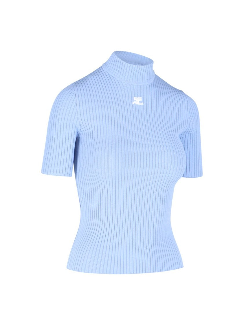 Courrèges Ribbed Short-Sleeved Turtleneck With Logo Detail