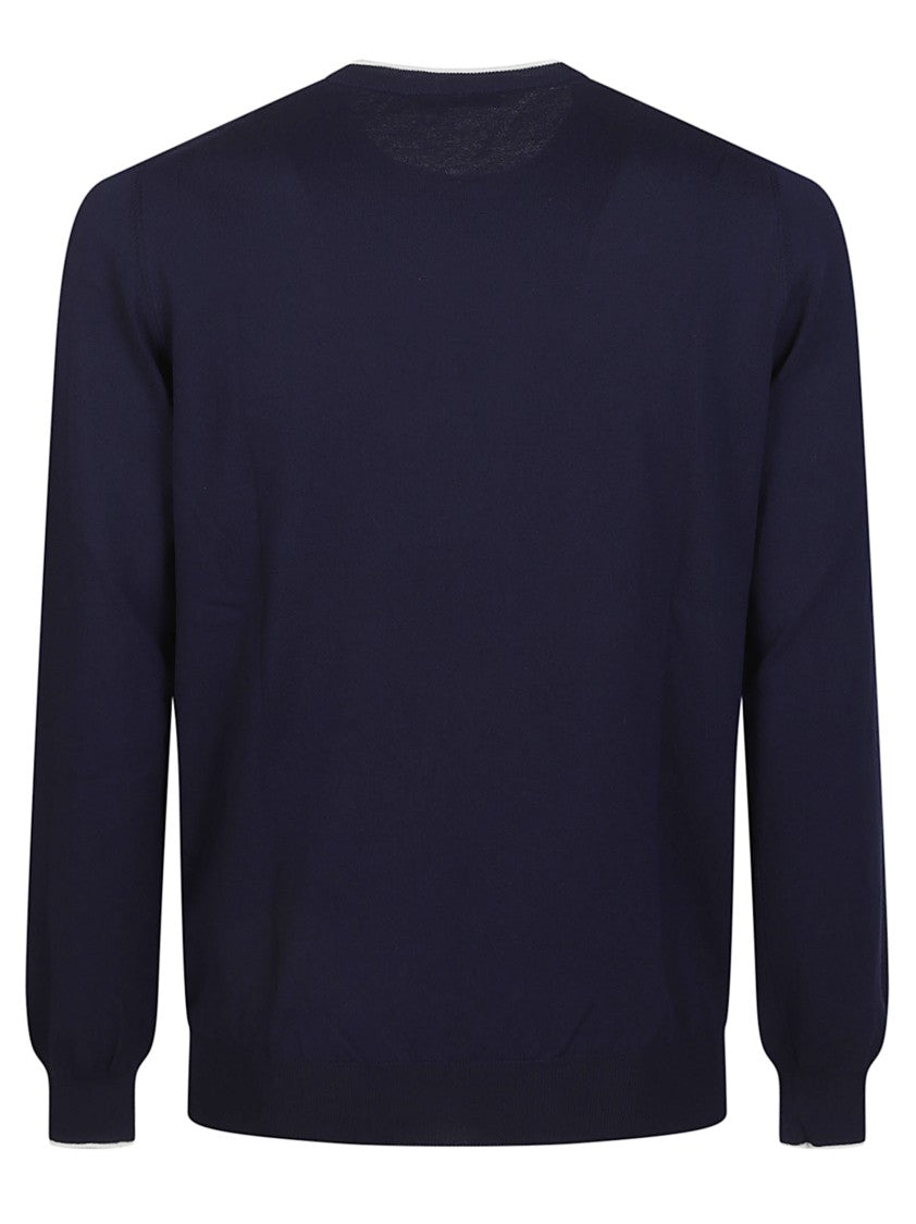 Fay Navy Round Neck Cotton Sweater