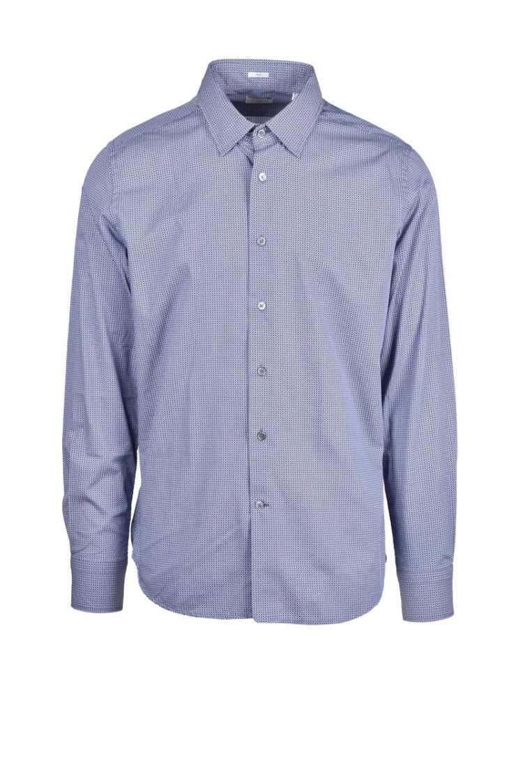 Himon's Blue Brown Geometric Cotton Shirt