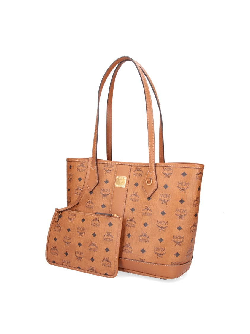 Mcm Brown Liz Visetos Fabric Tote Bag