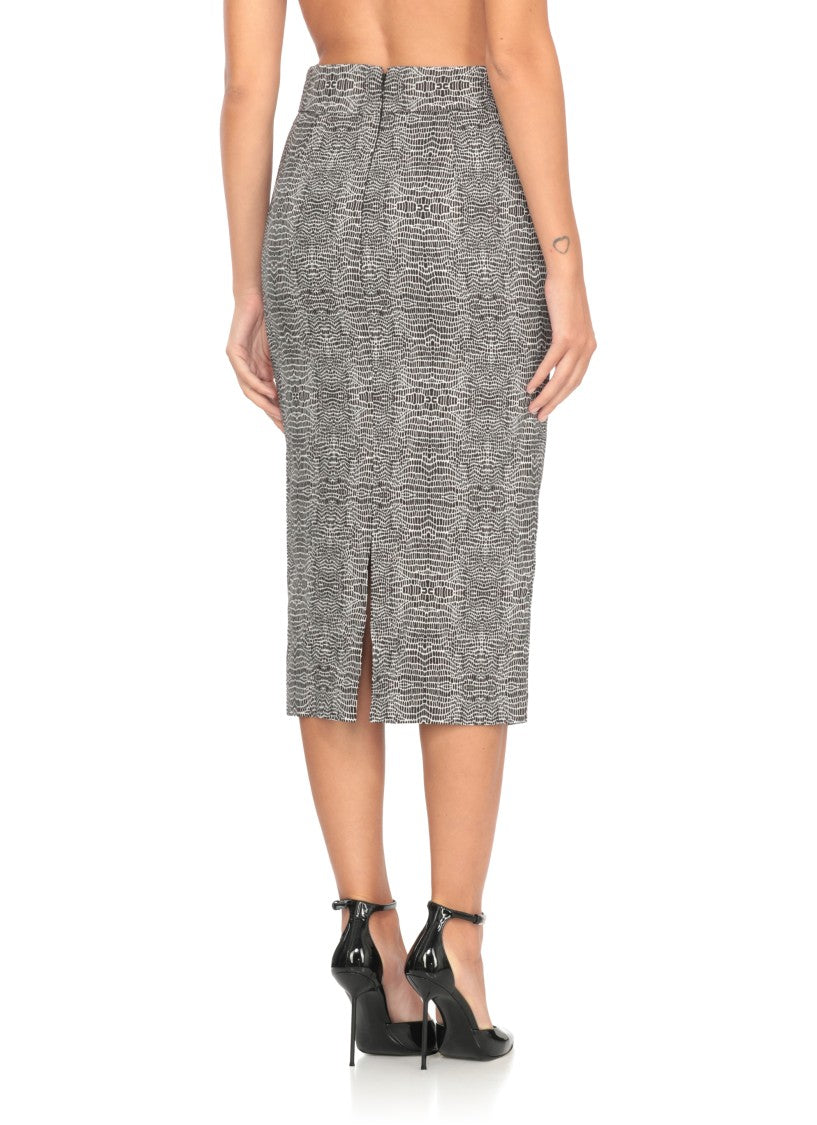 Elisabetta Franchi Monochrome Snake Pattern Viscose Midi Skirt