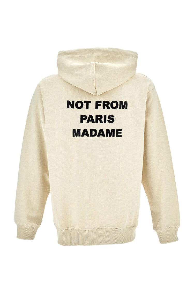 Drôle De Monsieur Oversized Beige Drawstring Hoodie With Front Slogan And Embroidered Back