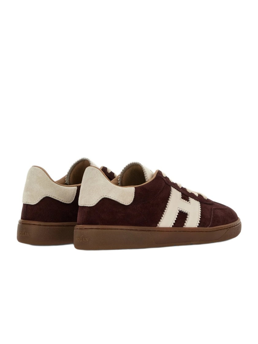 Hogan Bordeaux Suede Low-Top Sneakers With Cream Accents