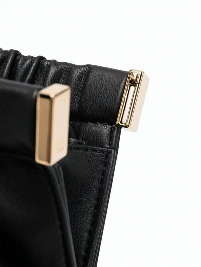 Nanushka Structured Black Clutch With Gathered Design