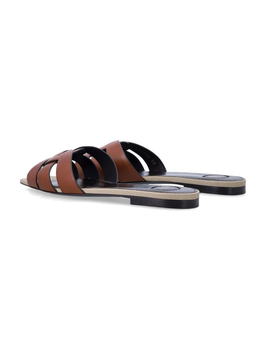Saint Laurent Tribute Leather Flat Sandal