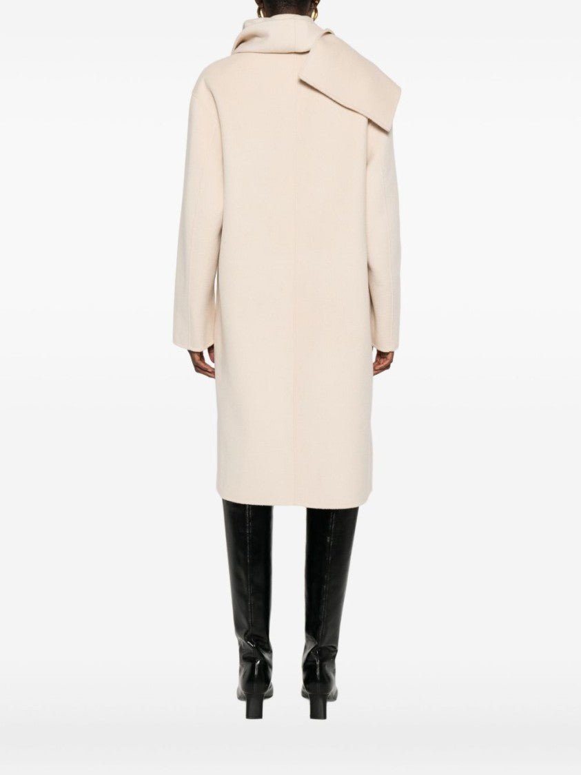 Liu Jo Double-Breasted Beige Coat With Elegant Scarf Detail