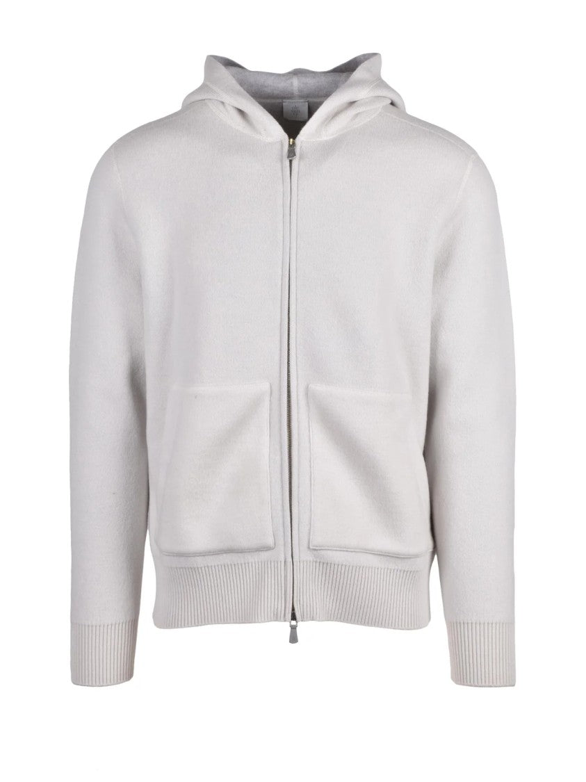 Eleventy Beige Hooded Front Pockets Wool Zip Sweatshirt
