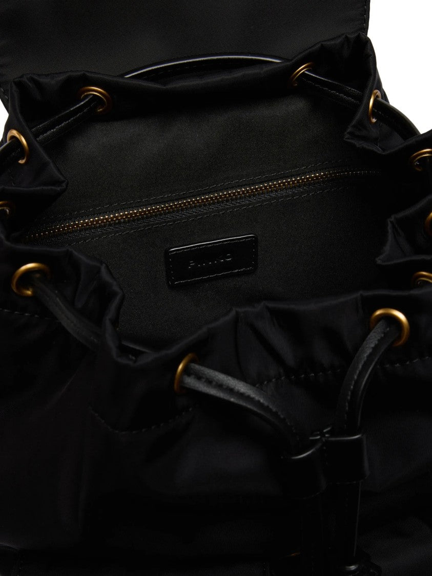 Pinko Black Backpack Decorative Flap Gold-Accent Backpack