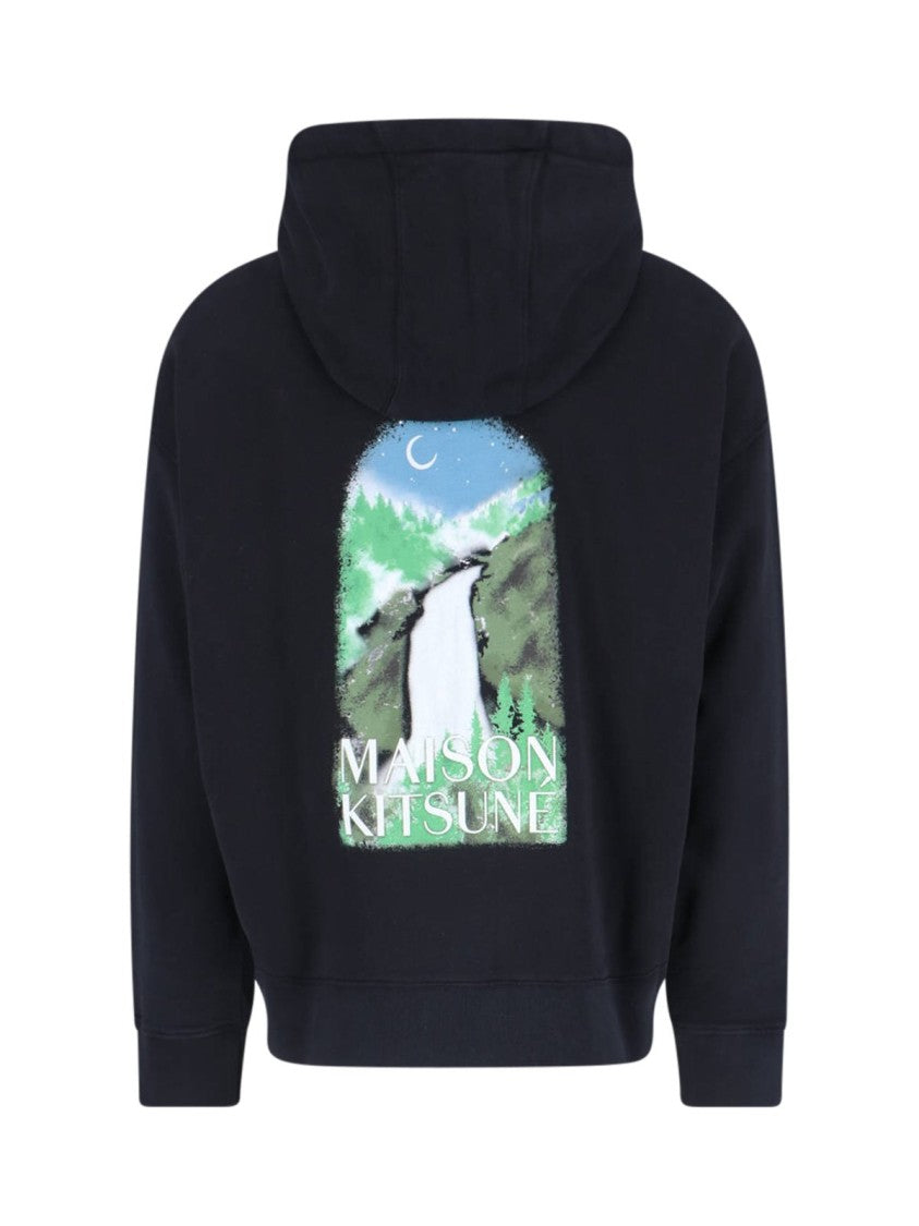 Maison Kitsuné Classic Black Pullover Hoodie With Drawstring Hood