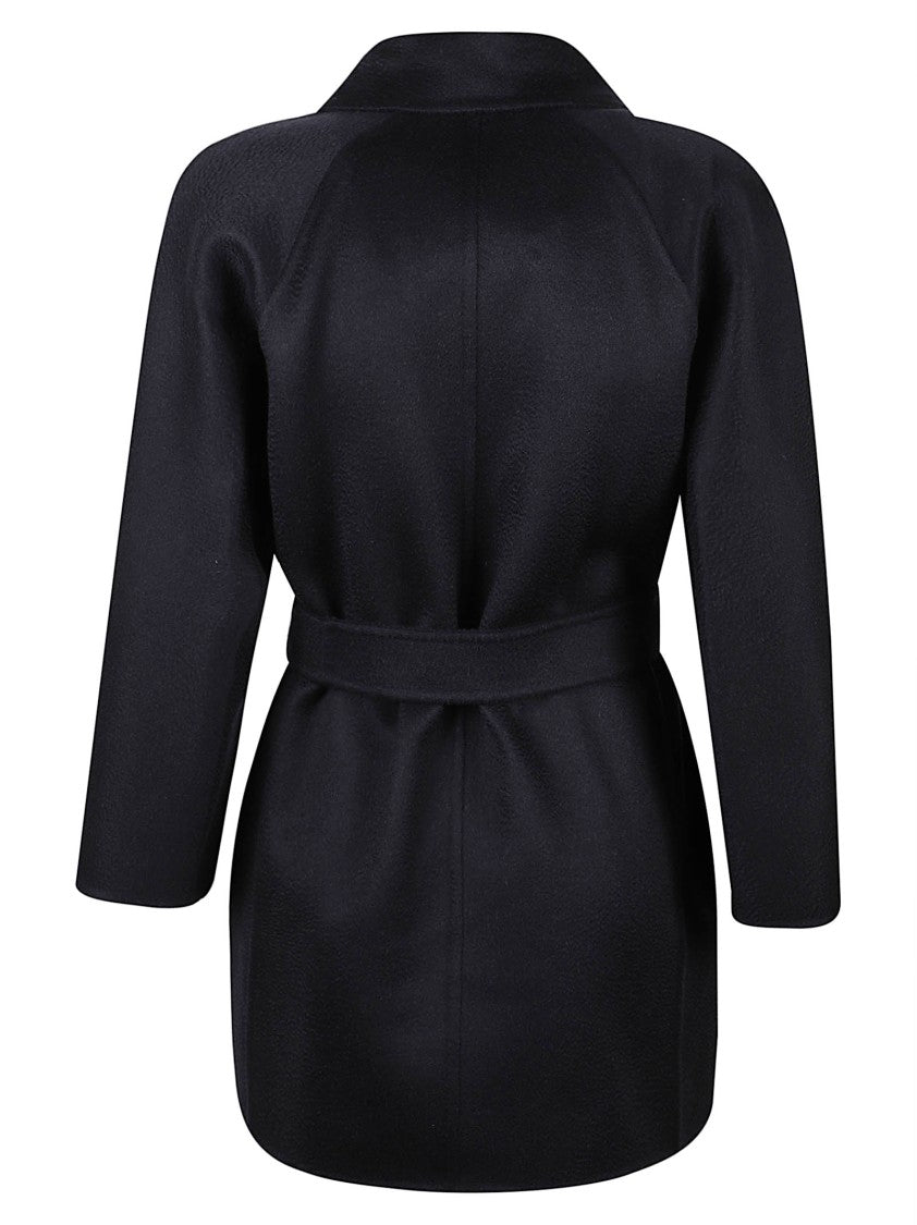 Max Mara Tailored Coat With Wide Draped Collar And Cinched Waist