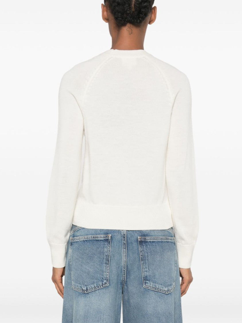 A.P.C. White Cropped Virgin Wool Textured Logo Sweater