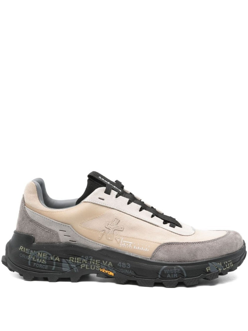 Premiata Beige And Grey Suede Leather Sneakers