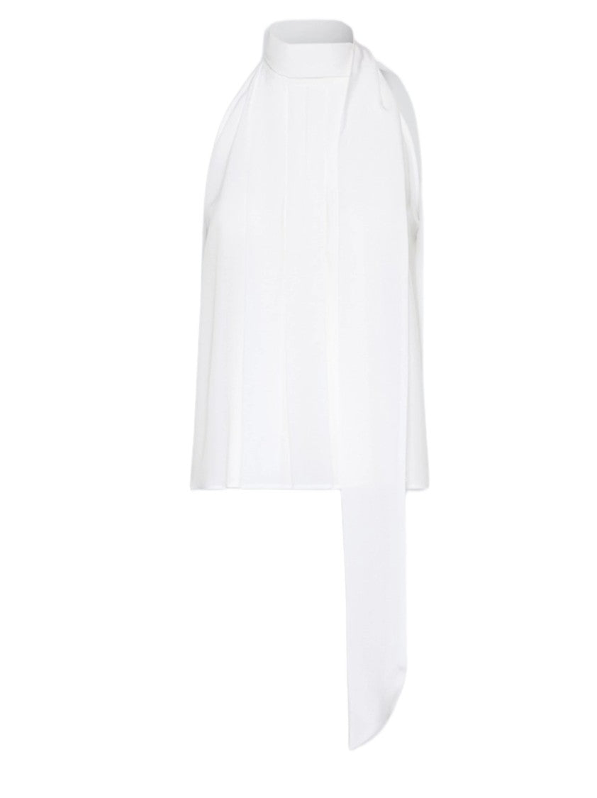 Max Mara Sleeveless White Top With Asymmetrical Scarf Detail