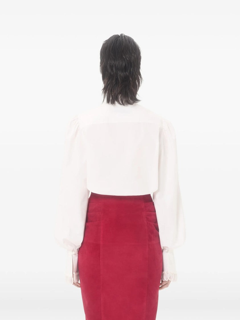 Valentino White Scalloped Embroidery Long-Sleeve Cotton Shirt