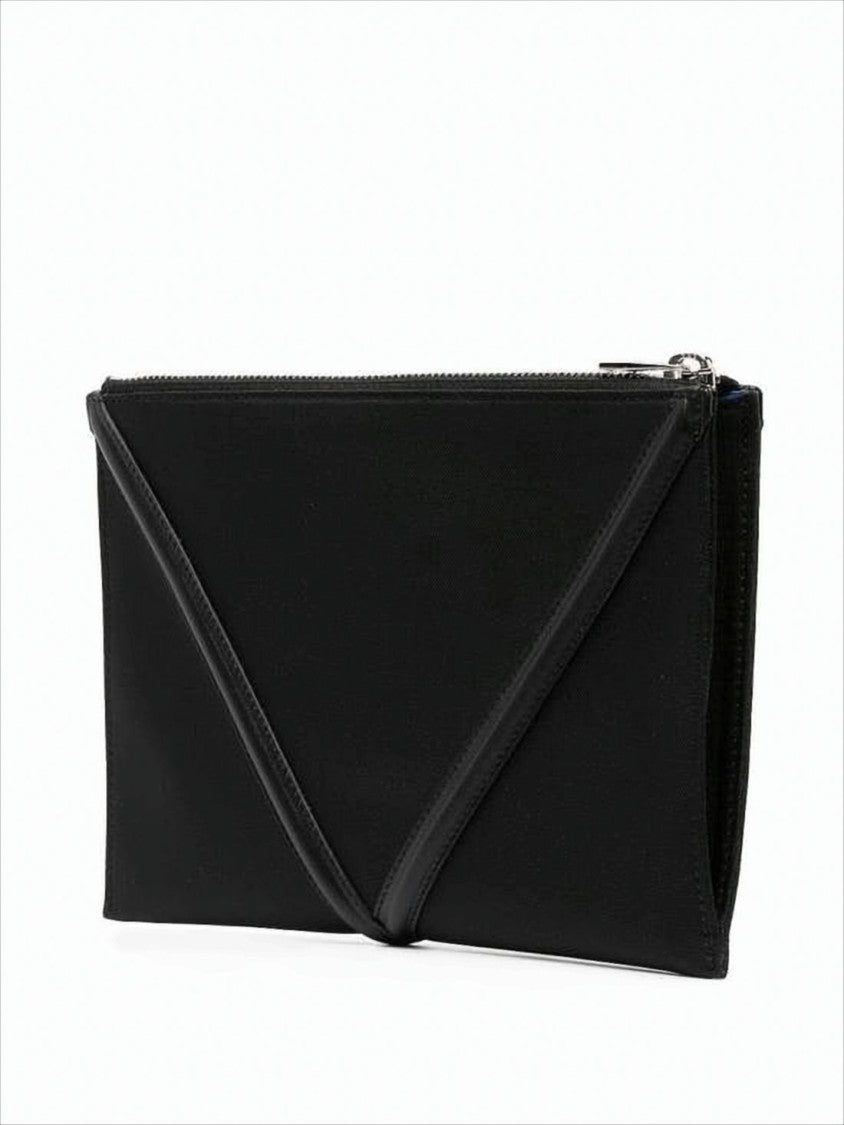 Alexander Mcqueen Rectangular Clutch With V-Shaped Overlay And Silver Accents