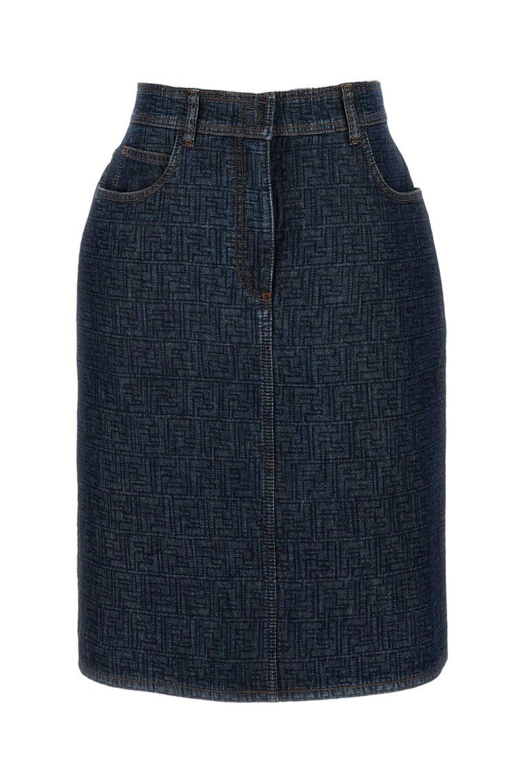 Fendi Ff Padded Denim Skirt