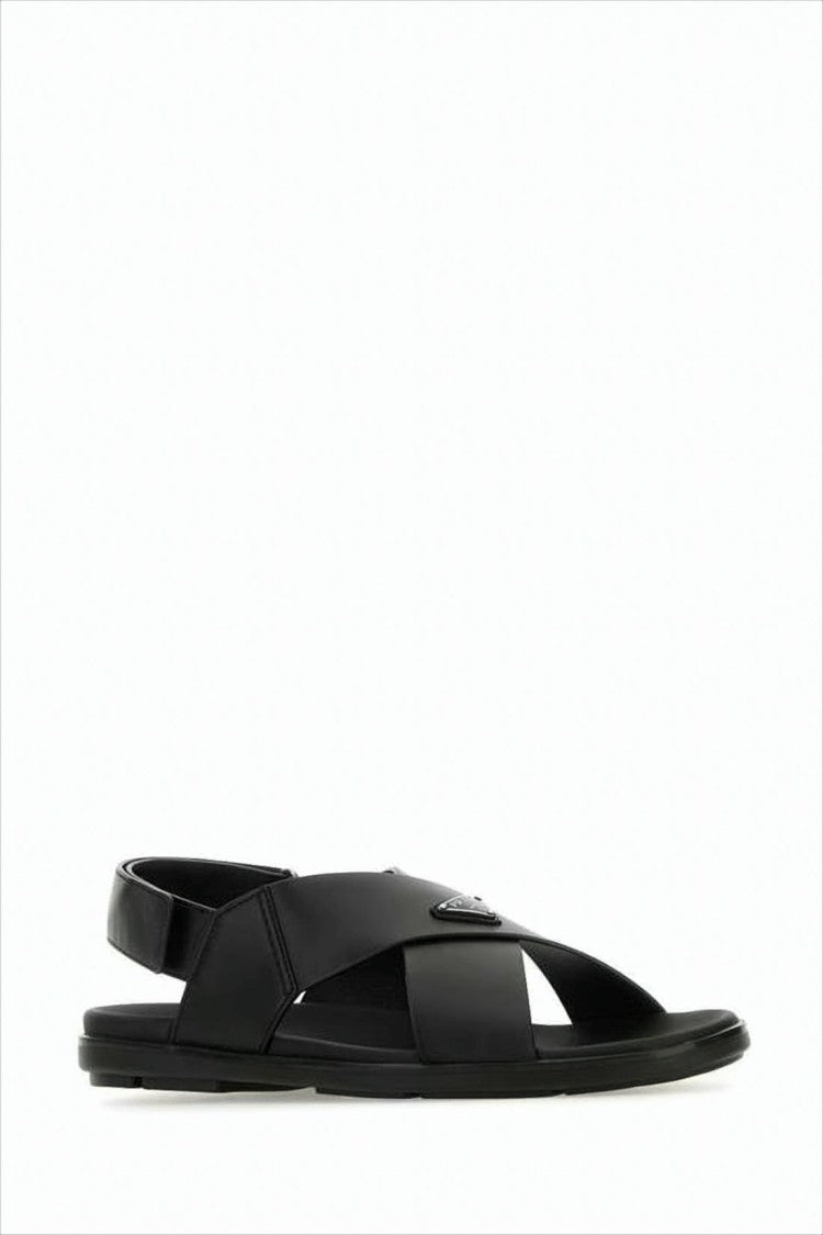 Prada Black Leather Sandals With Wide Straps