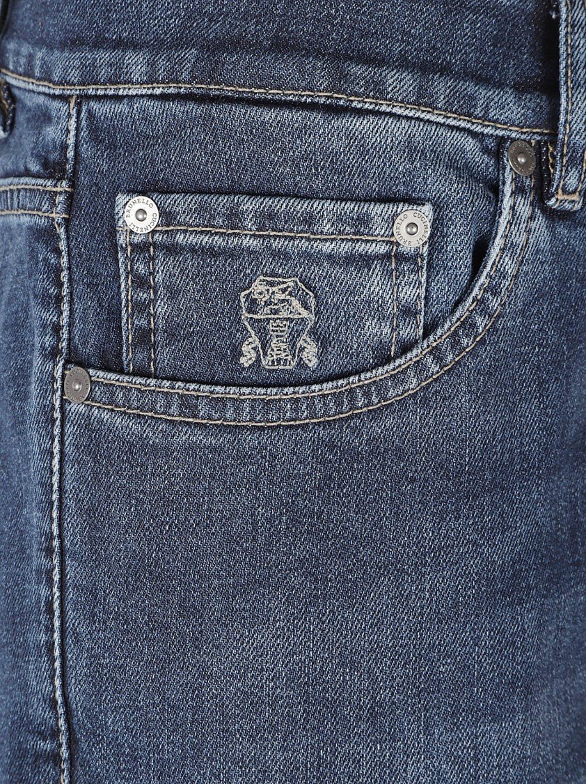 Brunello Cucinelli Blue Denim Logo Five-Pocket Jeans