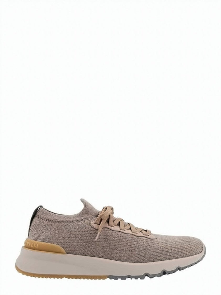 Brunello Cucinelli Knitted Wool Sneakers With Textured Pattern And Rubber Outsole