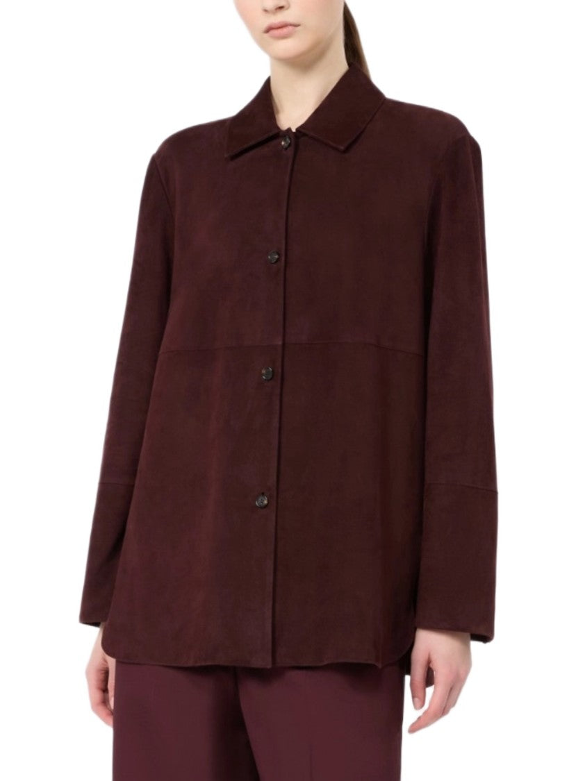 Max Mara Brown Suede Jacket With Classic Collar And Buttoned Cuffs