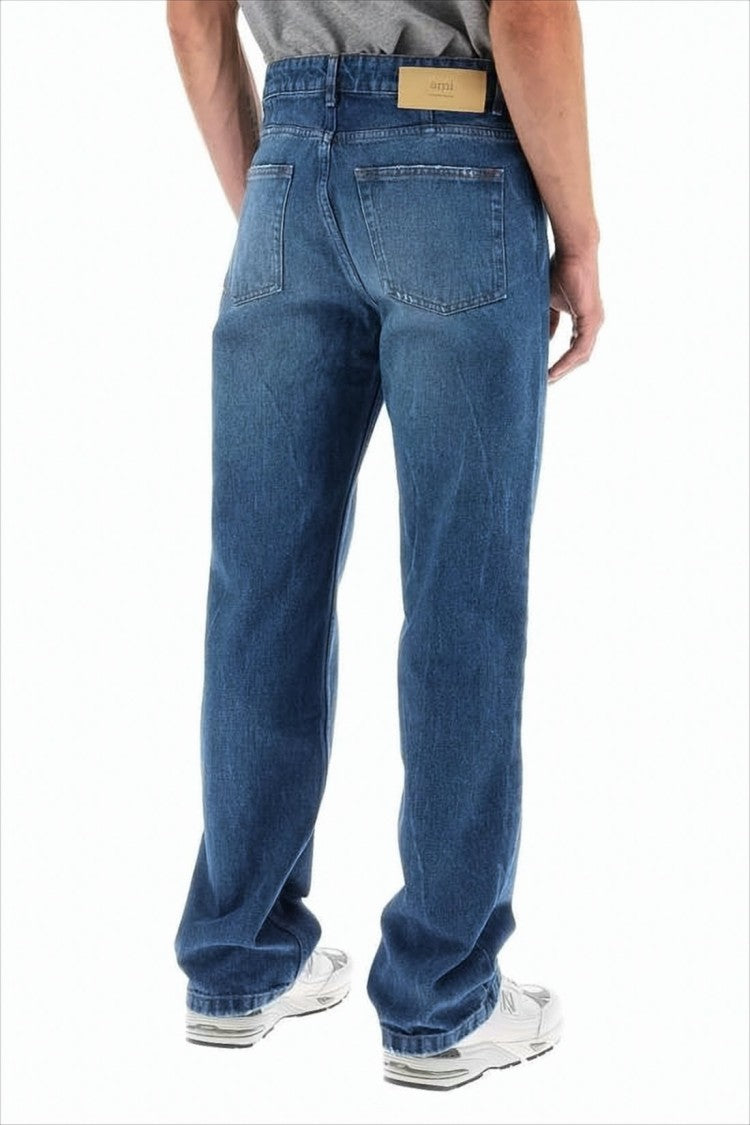 Ami Straight-Leg Denim Pants With Subtle Fading