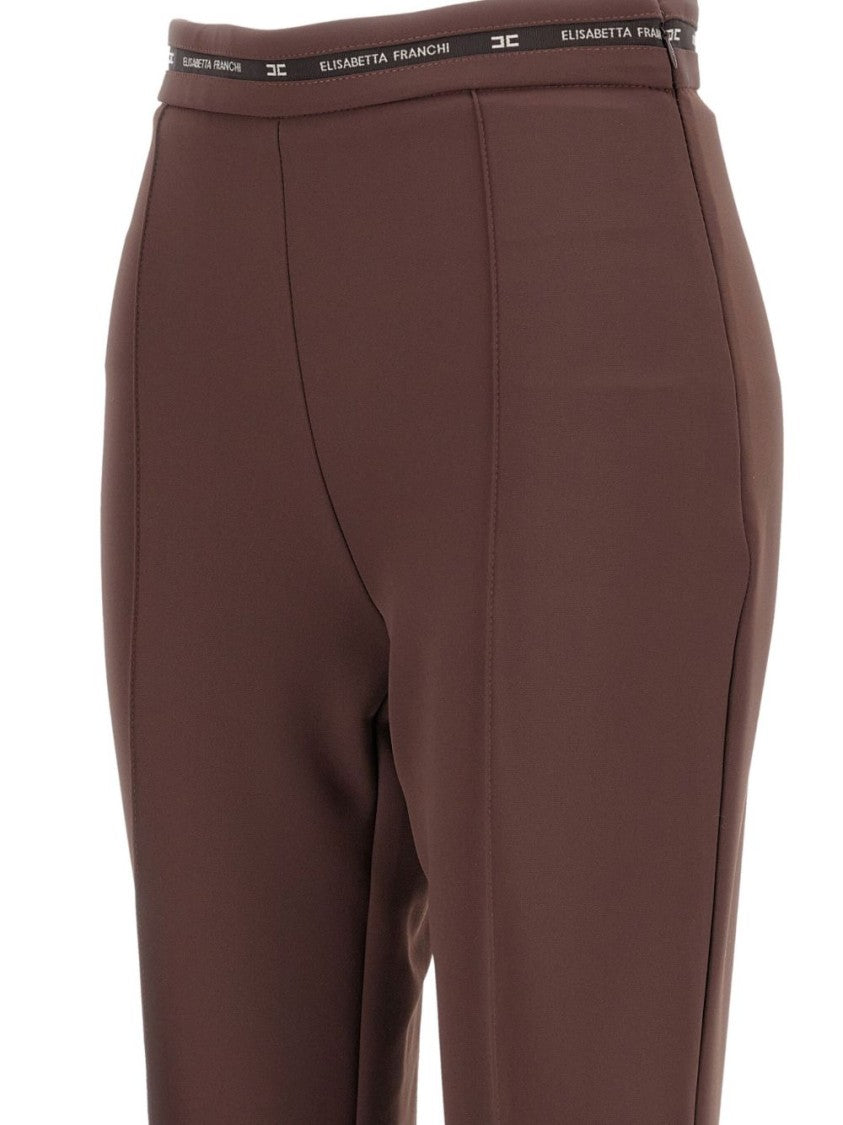 Elisabetta Franchi Tailored Brown Suit With Fitted Blazer And Straight-Leg Trousers