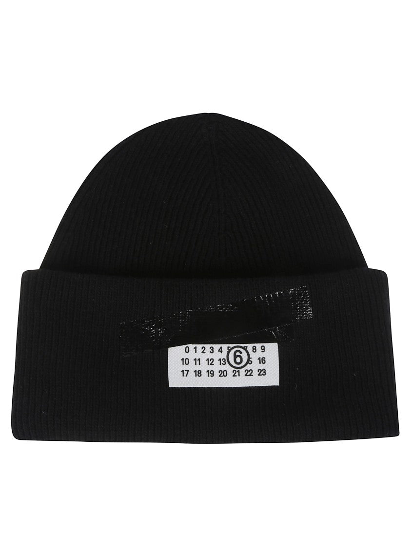 Mm6 By Maison Margiela Ribbed Knit Wool Beanie With Folded Cuff And Label