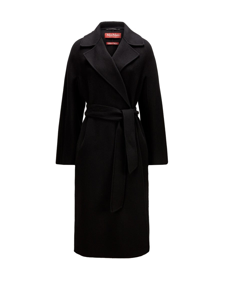 Max Mara Long Wrap Coat With Belted Waist And Kimono Sleeves