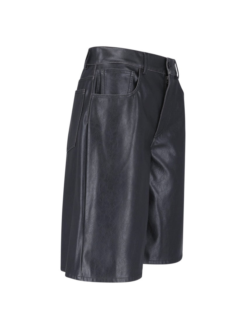 Mm6 By Maison Margiela Black Faux Leather Straight-Leg Shorts