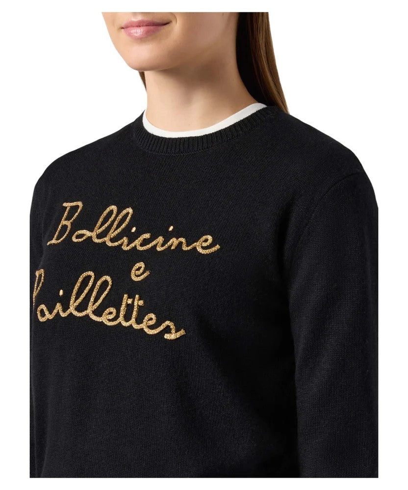 Mc2 Saint Barth Classic Round Neck Pullover With Gold Embroidery