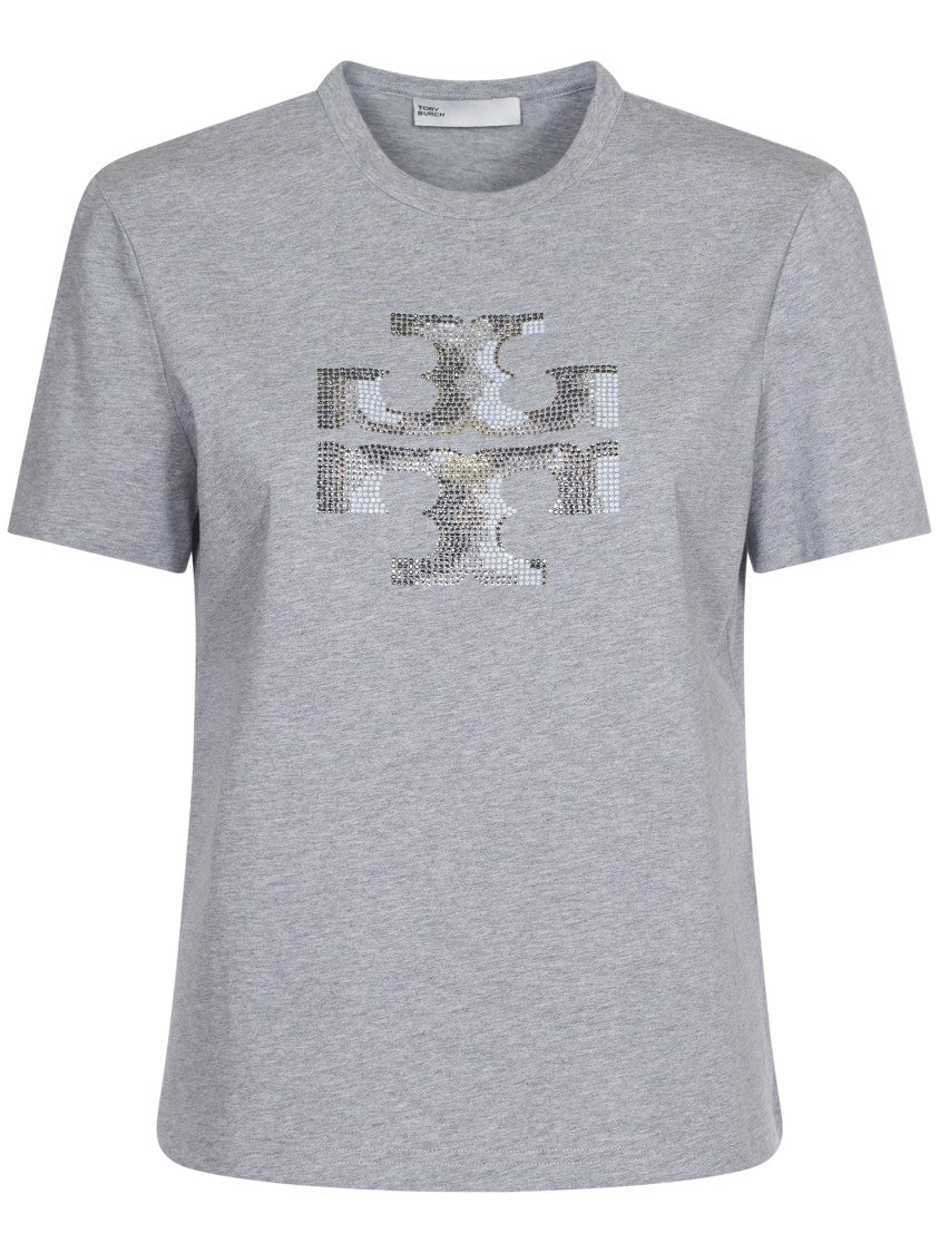 Tory Burch Crystal Logo T-Shirt With Classic Crew Neckline
