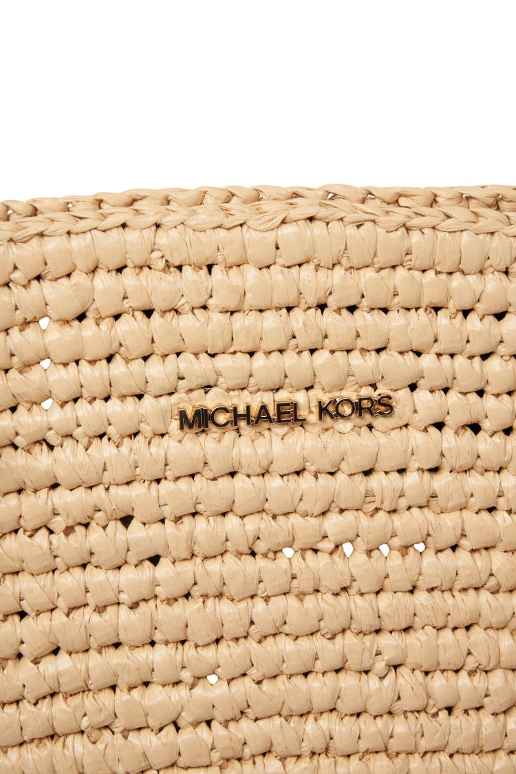 Michael Kors Textured Straw Shopper With Leather Handles