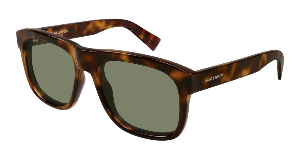 Saint Laurent Havana Tortoiseshell Pattern Square Frame Sunglasses